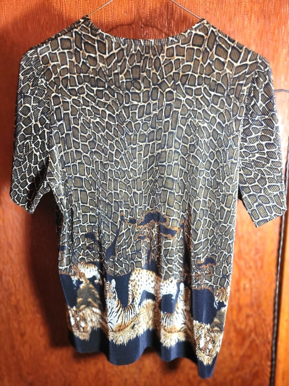 Safari Plissé Top Tiger Leopard Print Short Sleeve Blouse - Picture 13 of 13